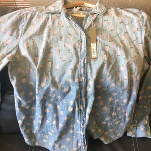 Nwt two tone floral denim shirt